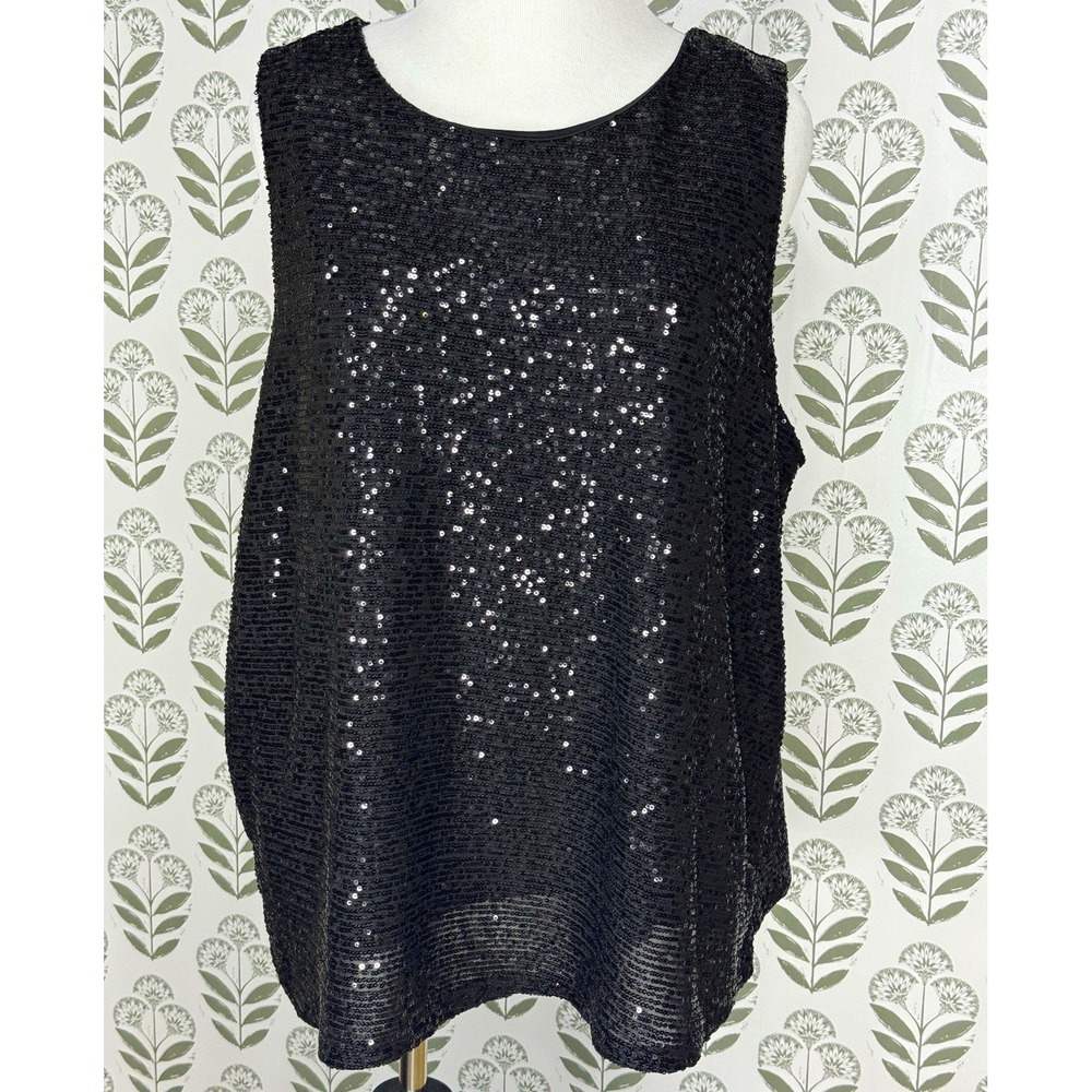 Investments Woman Black Sequin Knit Stretch Sleeveless Tank Top 2X NWT